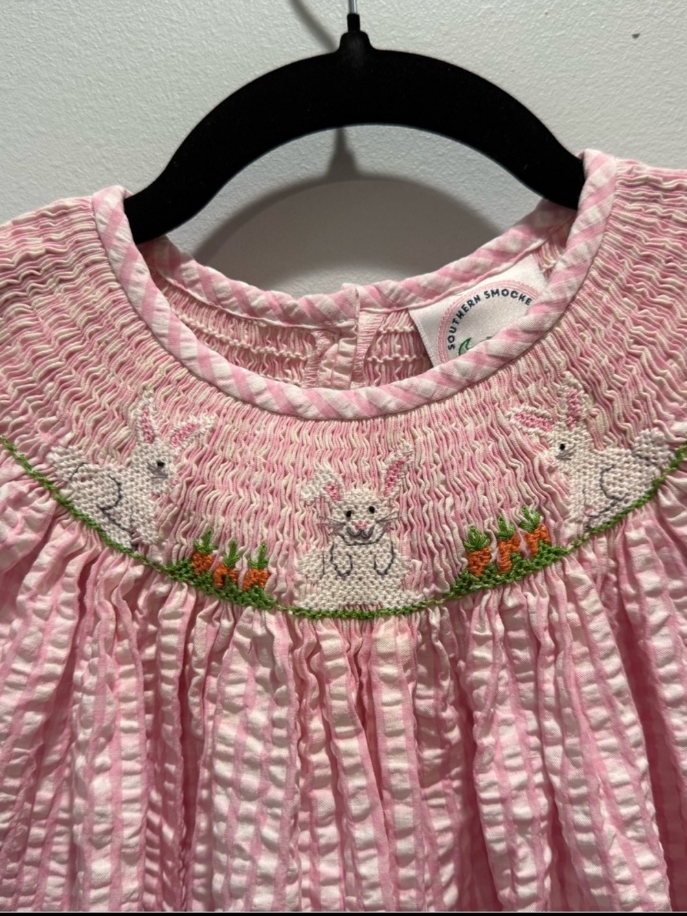 Southern Smocked Company Bunny Hand Smocked Dress Size 7 | Easter Pink Gingham
